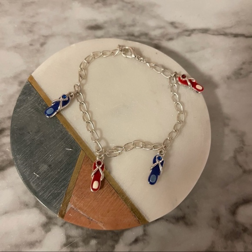 Charming Silver & Blue/Red Flip Flop Charm Bracelet